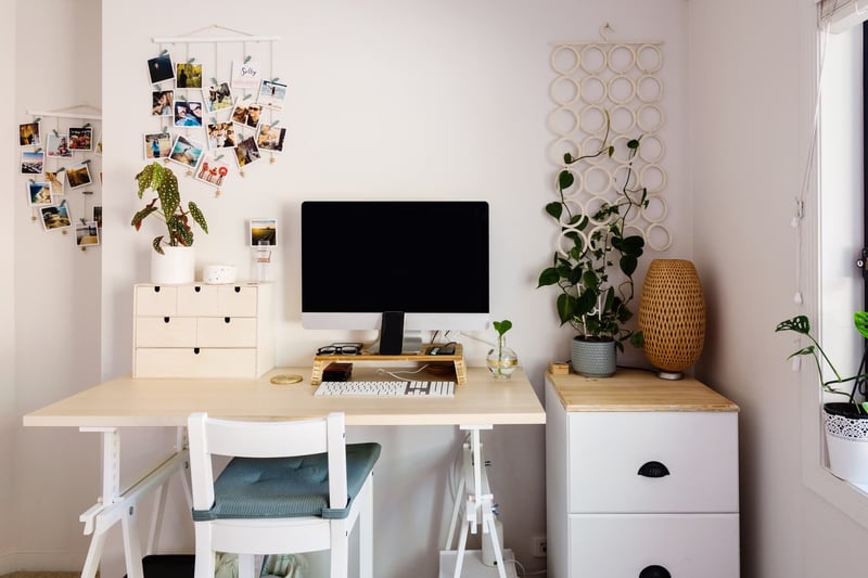 Home-Office-Space-With-Computer-Plants-And-Desk-work-from-home-setup